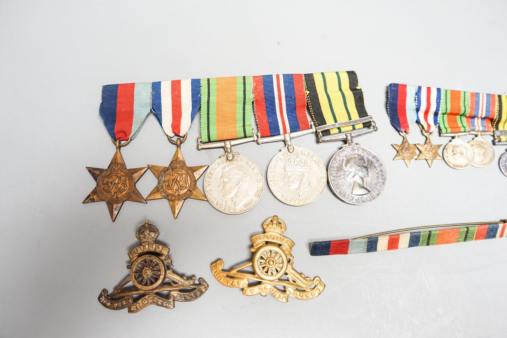 WWII medals group of five including a QEII Africa GSM with Kenya clasp and miniatures